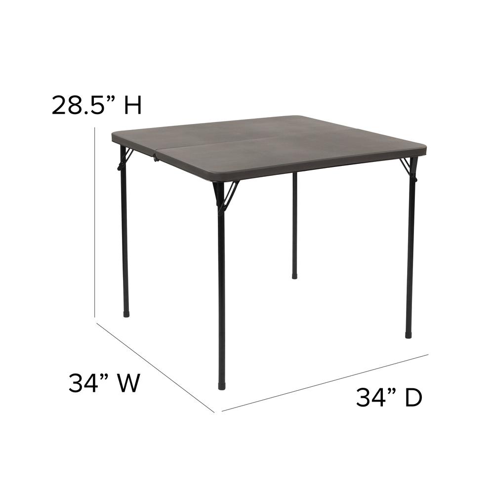 2.83-Foot Square Bi-Fold Dark Gray Plastic Folding Table with Carrying Handle. Picture 2