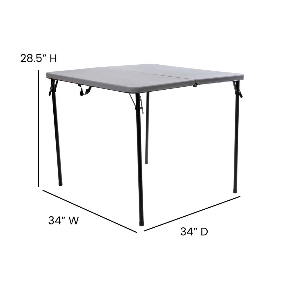 2.83-Foot Square Bi-Fold Gray Plastic Folding Table with Carrying Handle. Picture 4