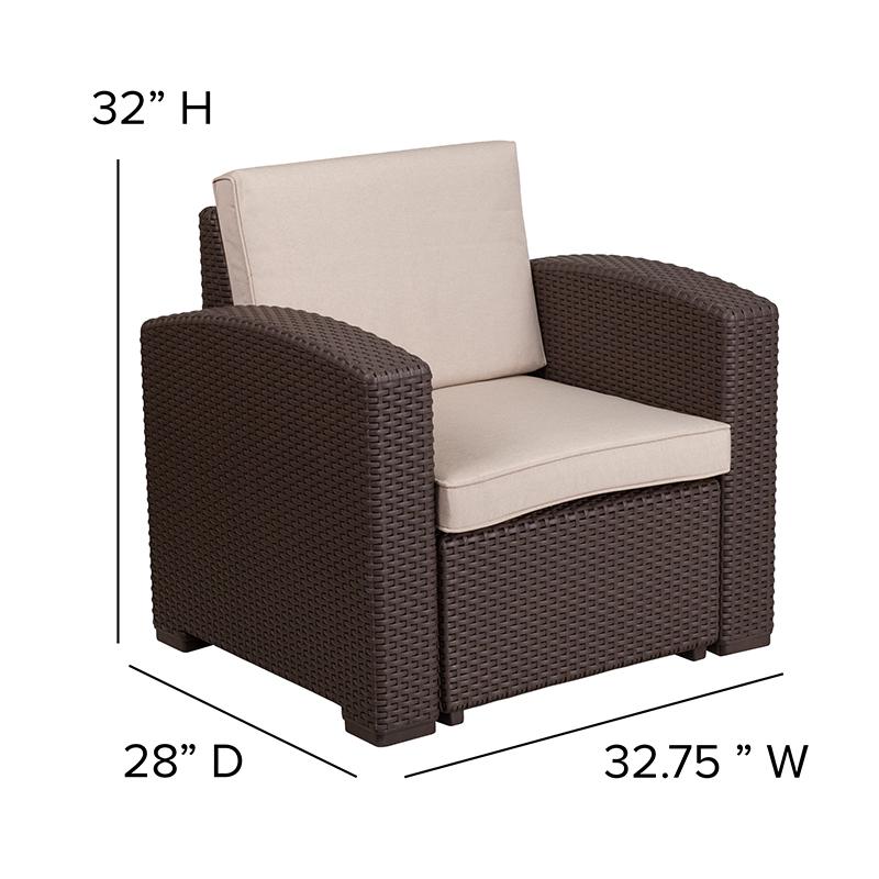 4 Piece Outdoor Faux Rattan Chair, Sofa and Table Set in Seneca Chocolate Brown. Picture 5