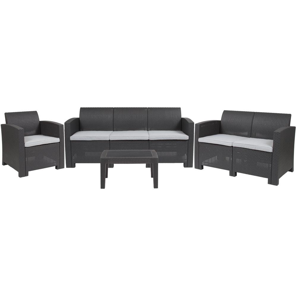 4 Piece Faux Rattan Chair, Loveseat, Sofa and Table Set in Seneca Dark Gray. Picture 2