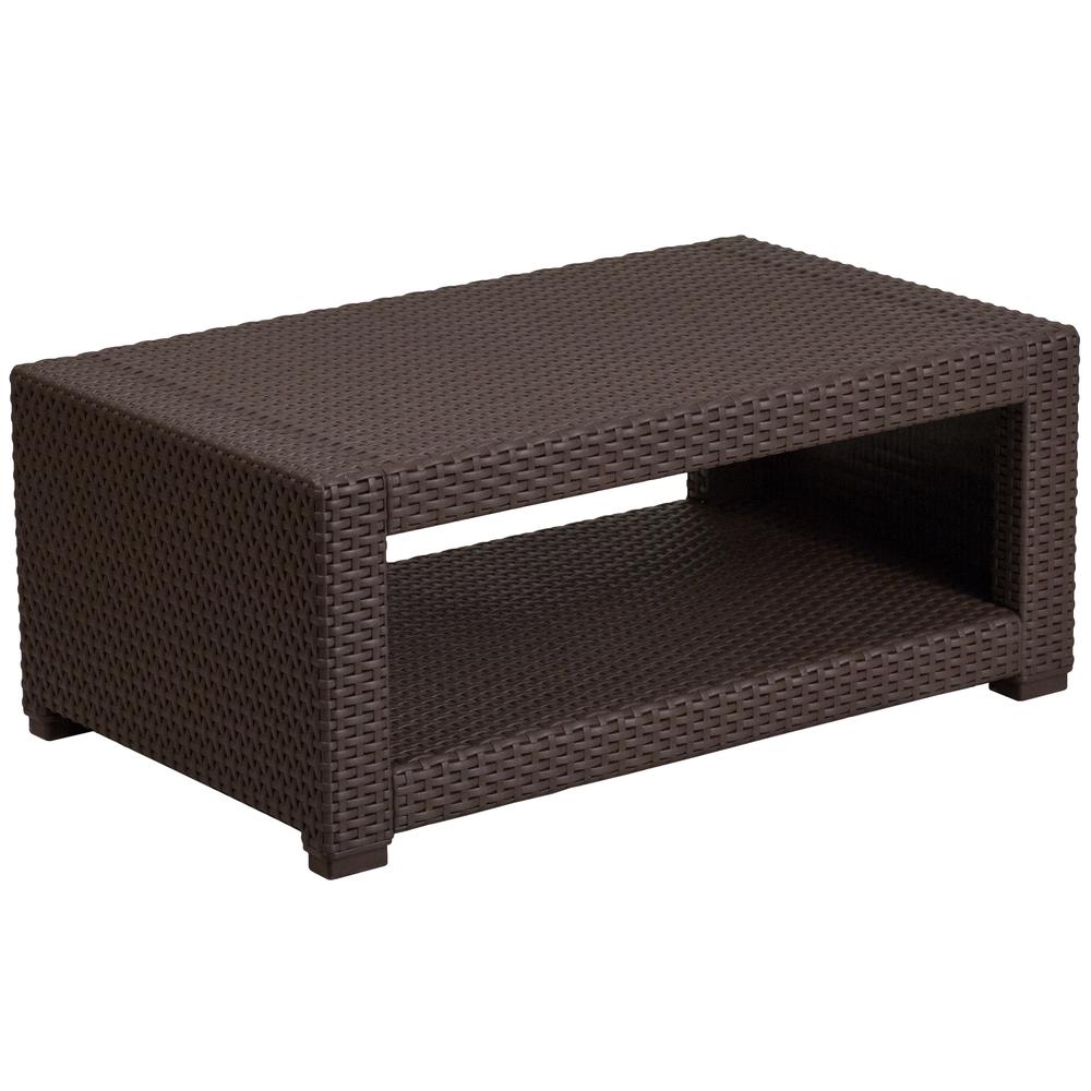 Chocolate Brown Faux Rattan Coffee Table. Picture 1