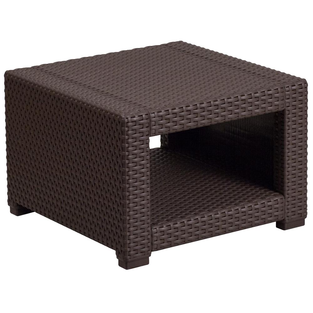 Chocolate Brown Faux Rattan End Table. Picture 1