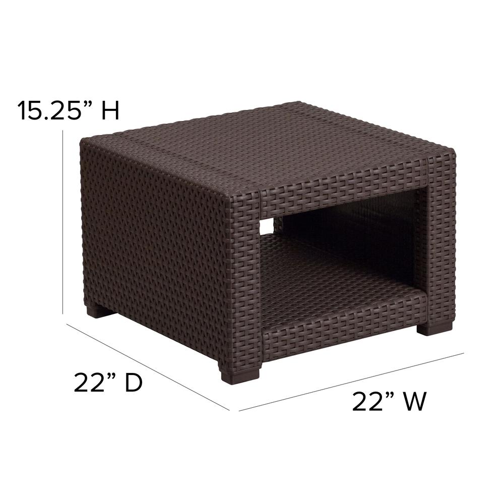 Chocolate Brown Faux Rattan End Table. Picture 2