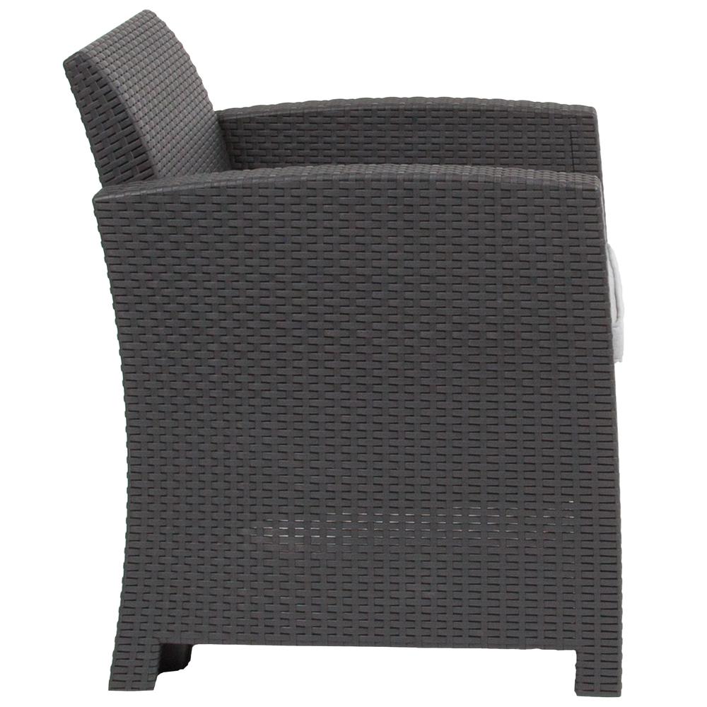 Dark Gray Faux Rattan Chair with All-Weather Seneca Light Gray Cushion. Picture 4