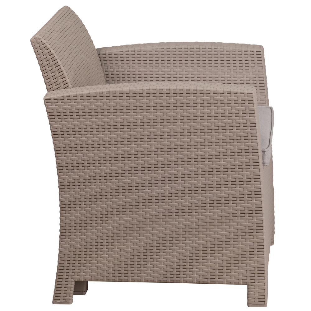Light Gray Faux Rattan Chair with All-Weather Light Gray Cushion. Picture 3
