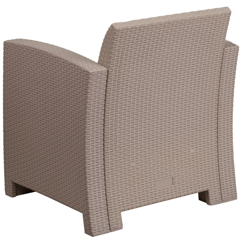 Light Gray Faux Rattan Chair with All-Weather Light Gray Cushion. Picture 4