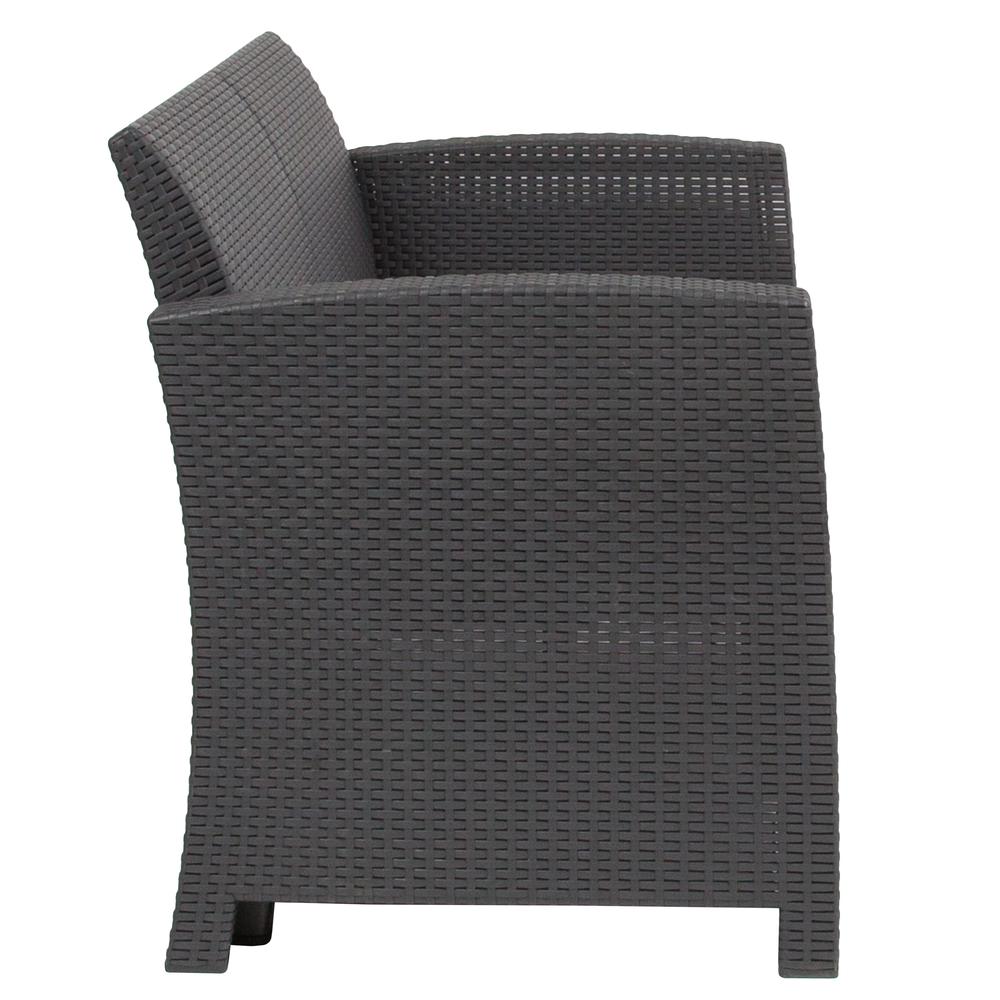 Dark Gray Faux Rattan Loveseat with All-Weather Light Gray Cushions. Picture 3