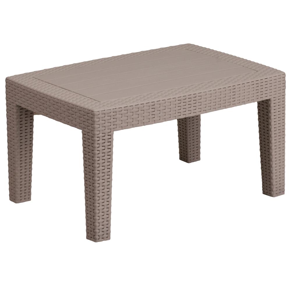 Light Gray Faux Rattan Coffee Table. Picture 1