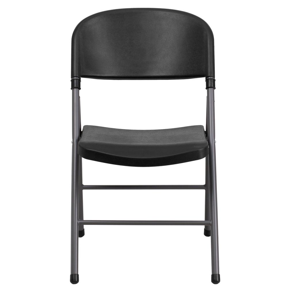 HERCULES Series 330 lb. Capacity Black Plastic Folding Chair with Charcoal Frame. Picture 5