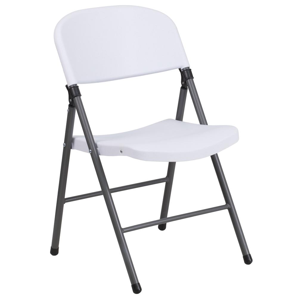 HERCULES Series 330 lb. Capacity Granite White Plastic Folding Chair with Charcoal Frame. Picture 1