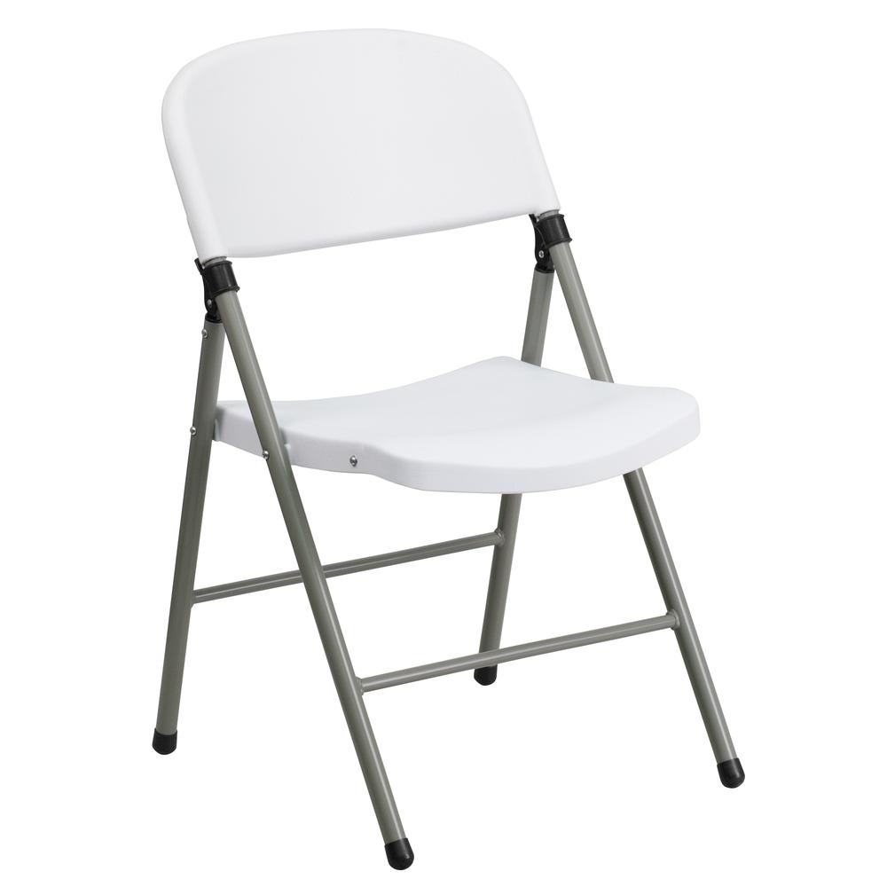 HERCULES Series 330 lb. Capacity White Plastic Folding Chair with Gray Frame. Picture 1