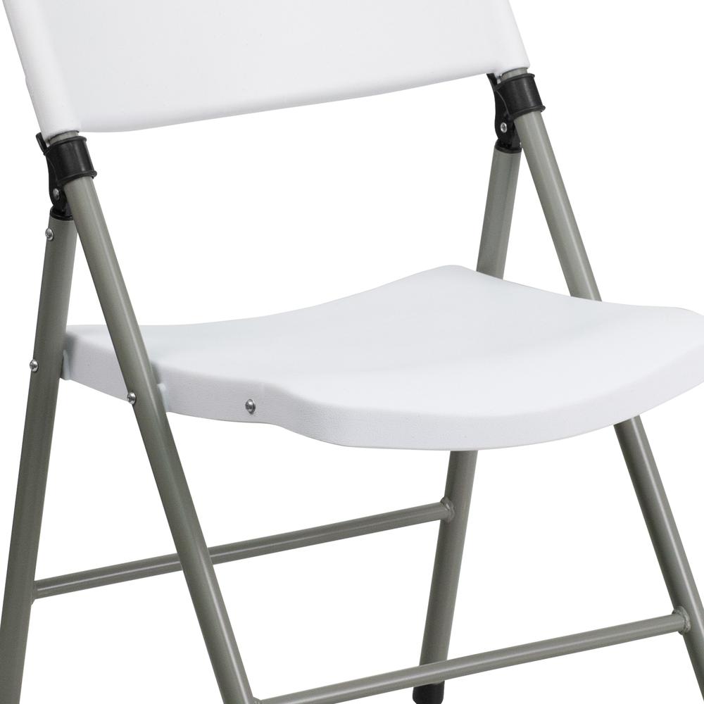 330 lb. Capacity White Plastic Folding Chair with Gray Frame. Picture 16