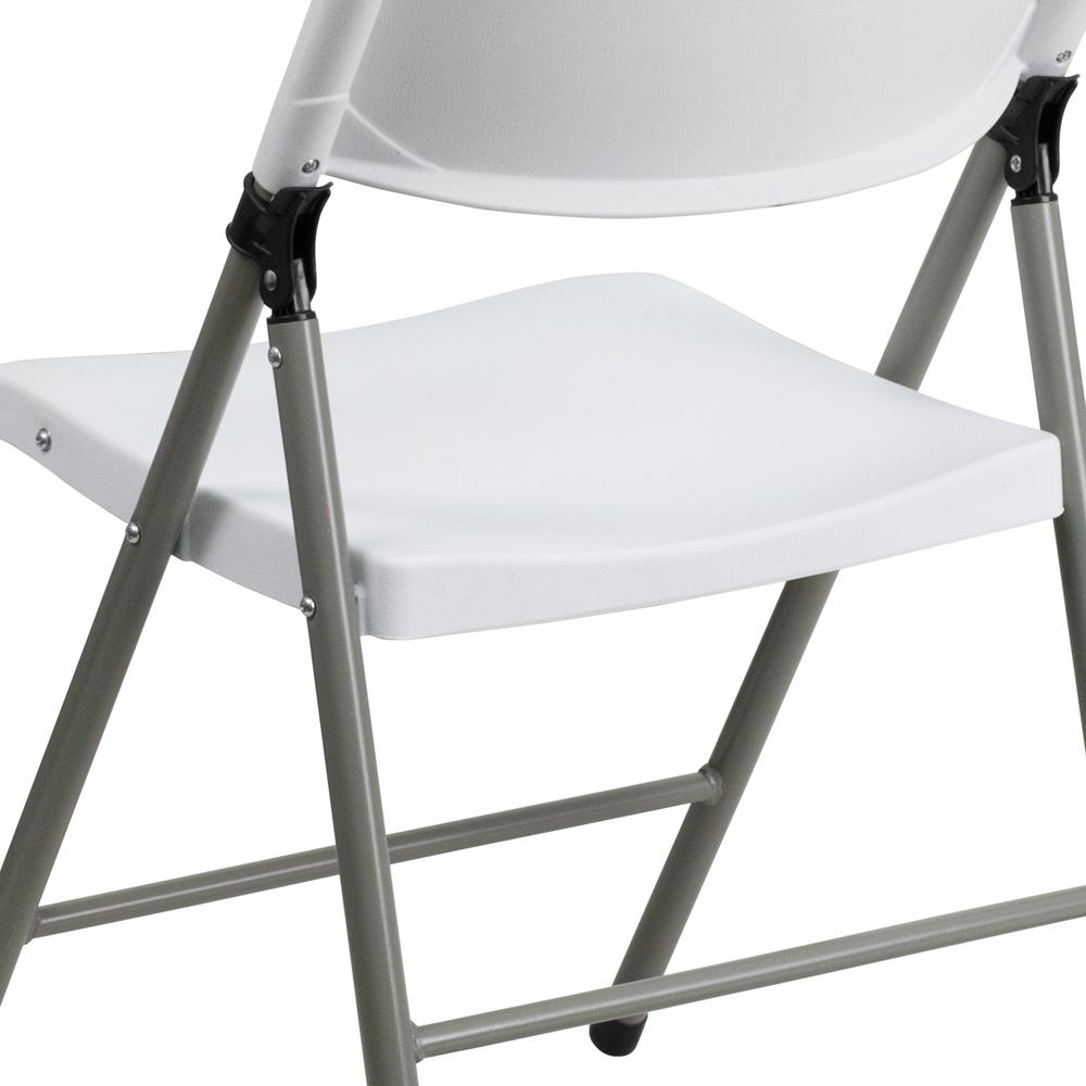 330 lb. Capacity White Plastic Folding Chair with Gray Frame. Picture 17