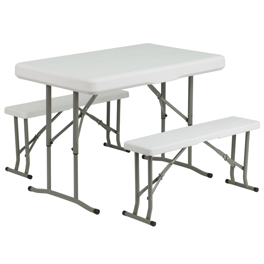 3 Piece Portable Plastic Folding Bench and Table Set. The main picture.