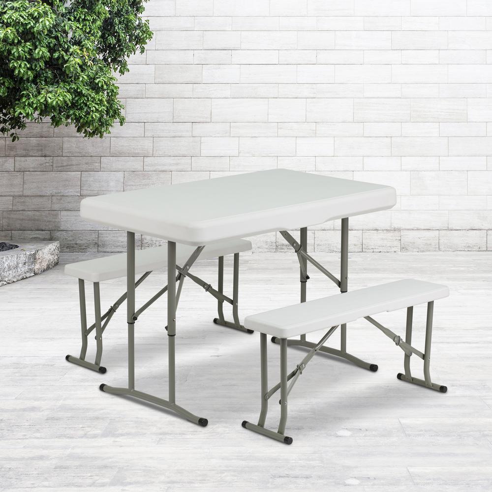 3 Piece Portable Plastic Folding Bench and Table Set. Picture 6