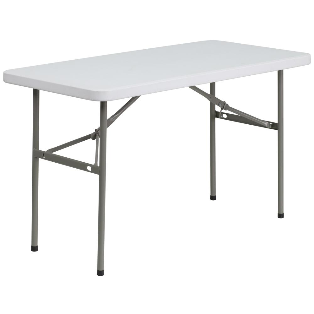 4-Foot Granite White Plastic Folding Table. Picture 1