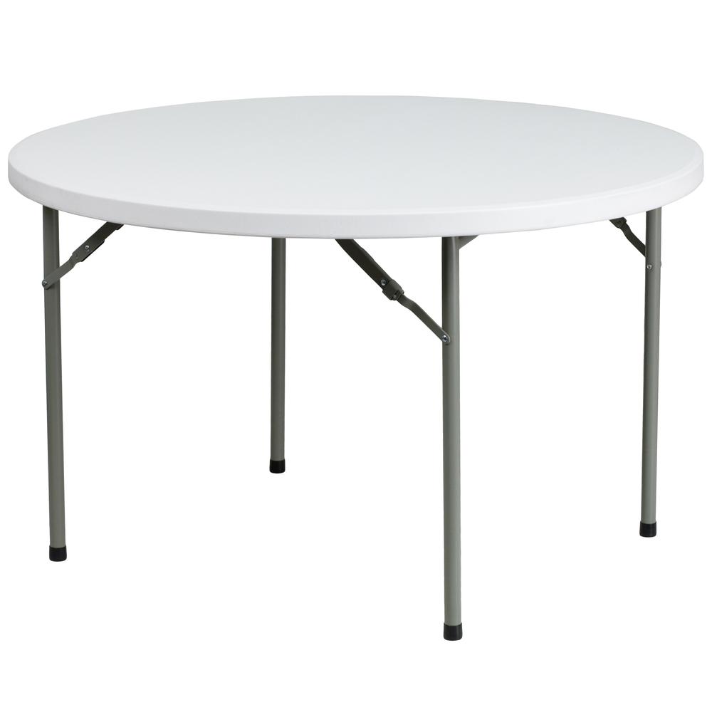 4-Foot Round Granite White Plastic Folding Table. Picture 1