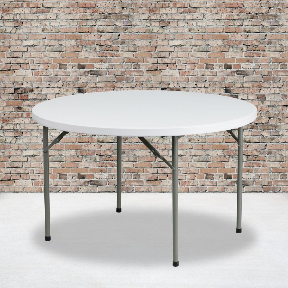 4Foot Round Granite White Plastic Folding Table. Picture 5