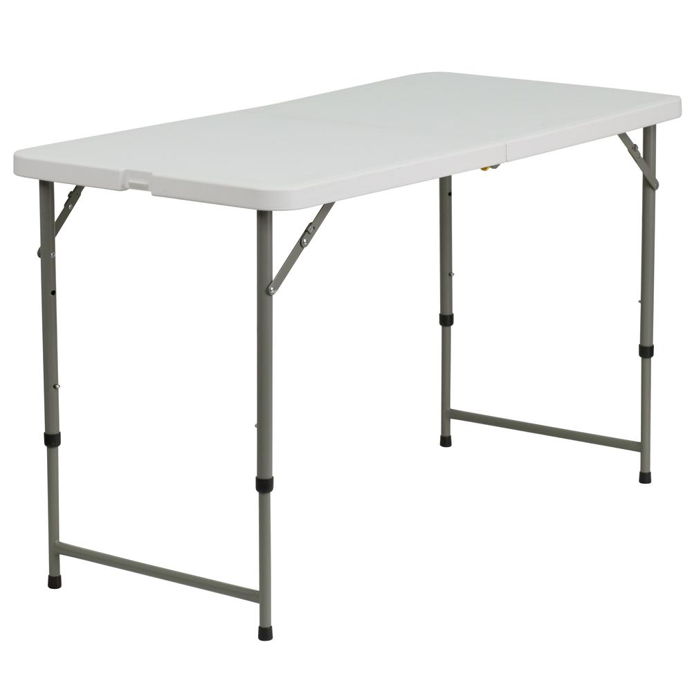 4-Foot Height Adjustable Bi-Fold Granite White Plastic Folding Table. Picture 1