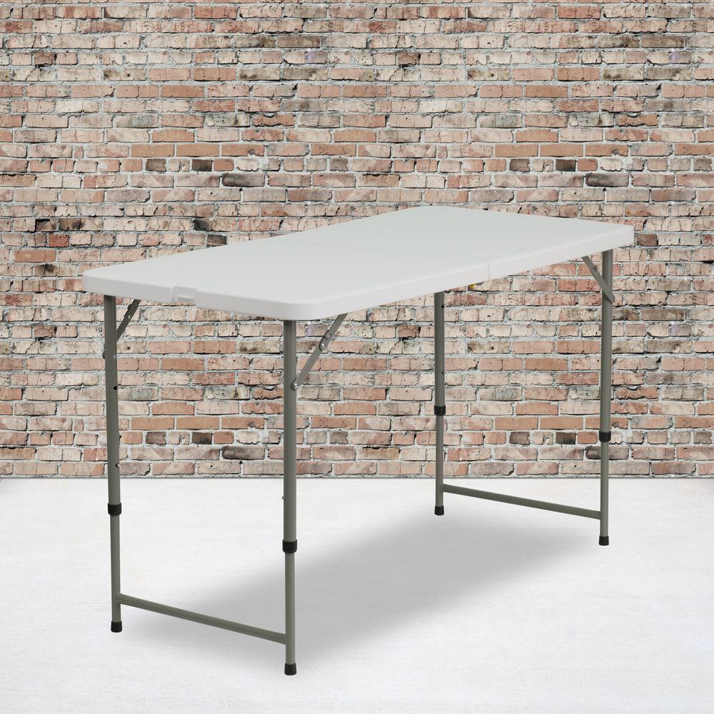 4Foot Height Adjustable Bi-Fold Granite White Plastic Folding Table. Picture 5