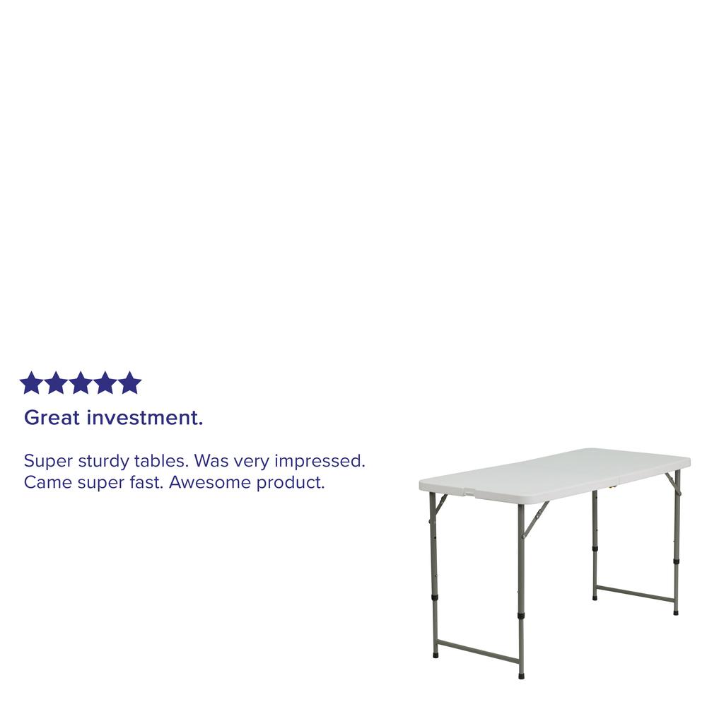 4Foot Height Adjustable Bi-Fold Granite White Plastic Folding Table. Picture 6