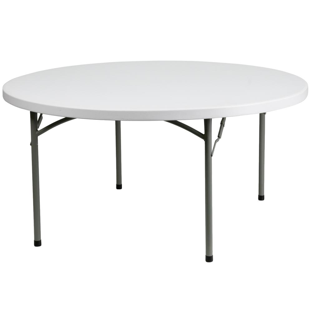 5-Foot Round Granite White Plastic Folding-Table. Picture 1