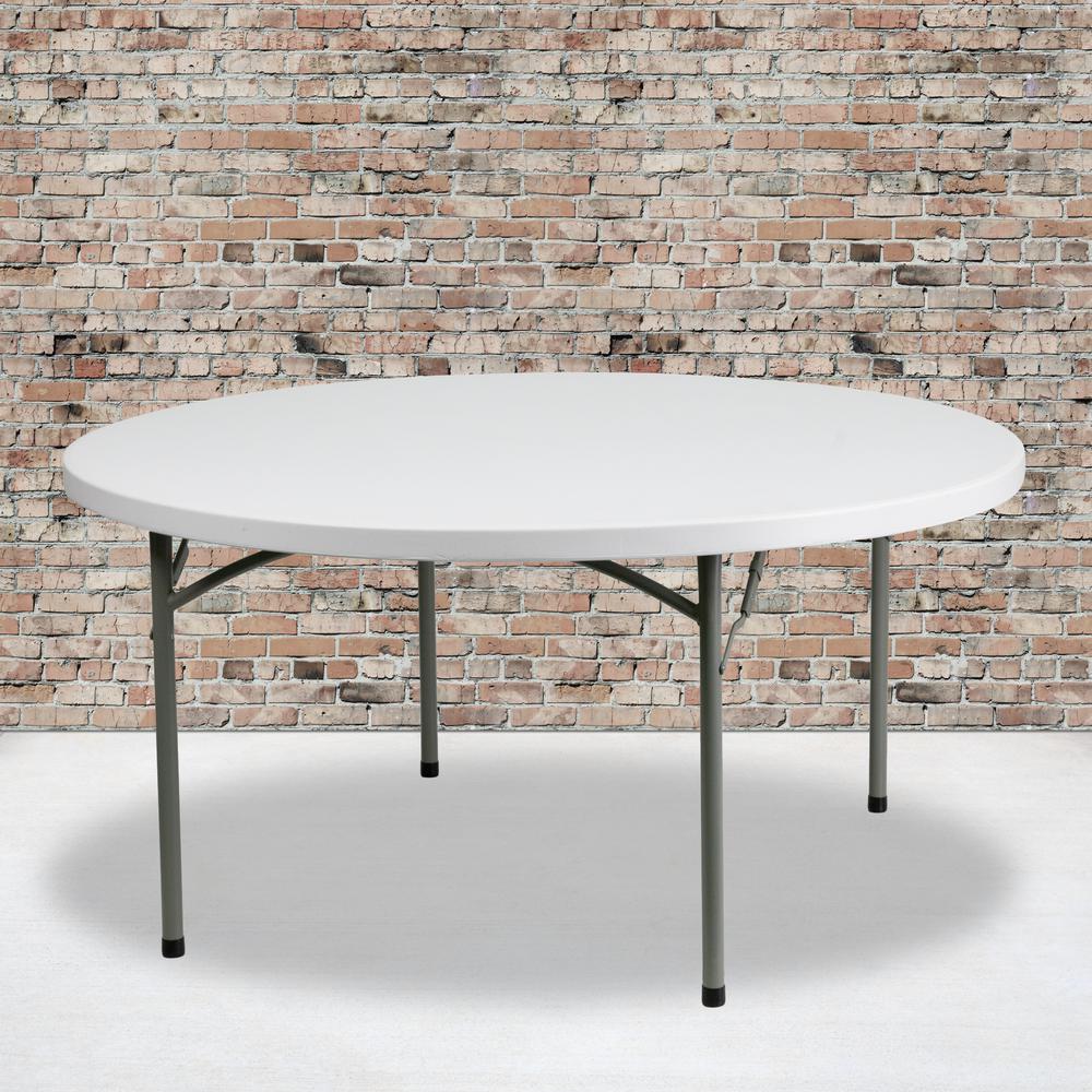 5-Foot Round Granite White Plastic Folding-Table. Picture 5