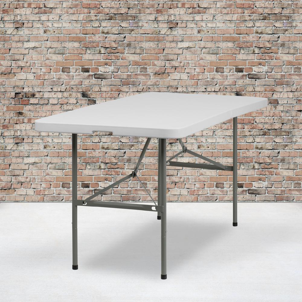 5-Foot Bi-Fold Granite White Plastic Folding Table. Picture 4