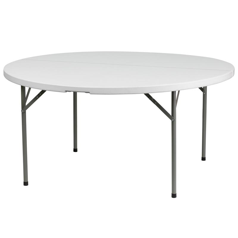 5-Foot Round Granite White Plastic Folding Table. Picture 2