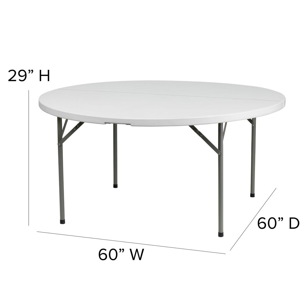 5 - Foot Round Granite White Plastic Folding Table. Picture 2