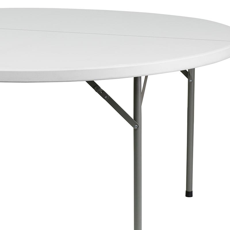 5-Foot Round Granite White Plastic Folding Table. Picture 5