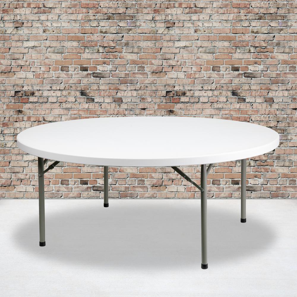 6Foot Round Granite White Plastic Folding Table. Picture 7