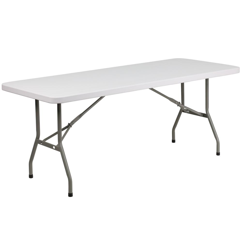 6-Foot Granite White Plastic Folding Table. Picture 1