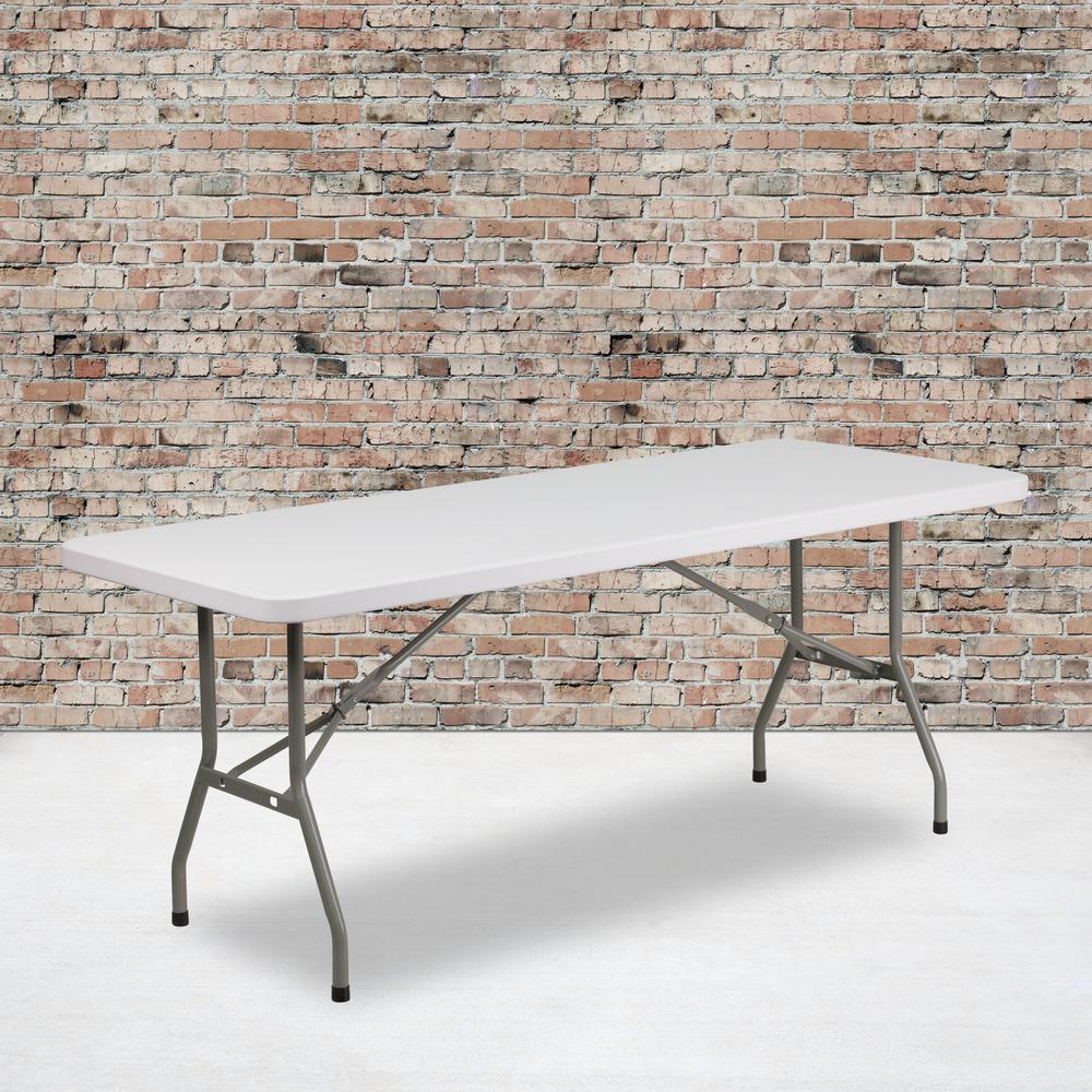 6Foot Granite White Plastic Folding Table. Picture 5