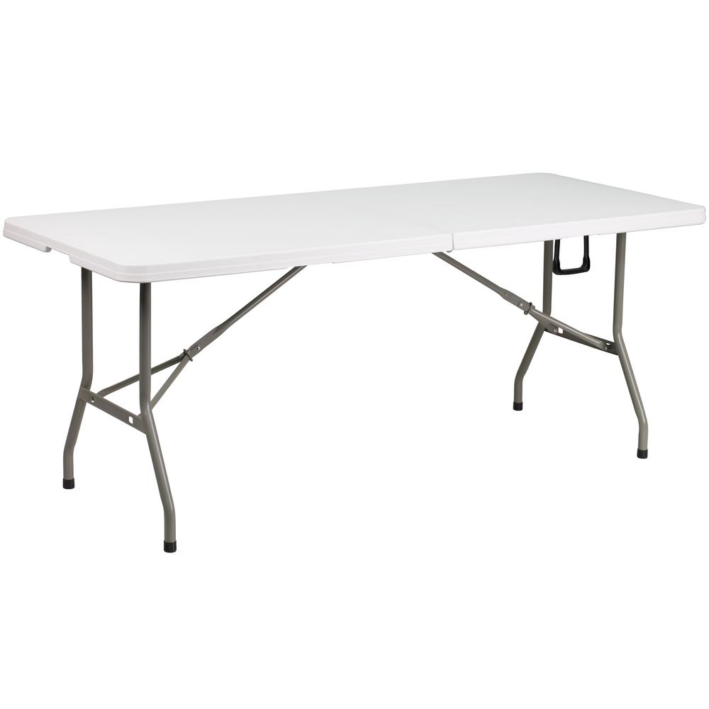6-Foot Bi-Fold Granite White Plastic Banquet and Event Folding Table. Picture 1