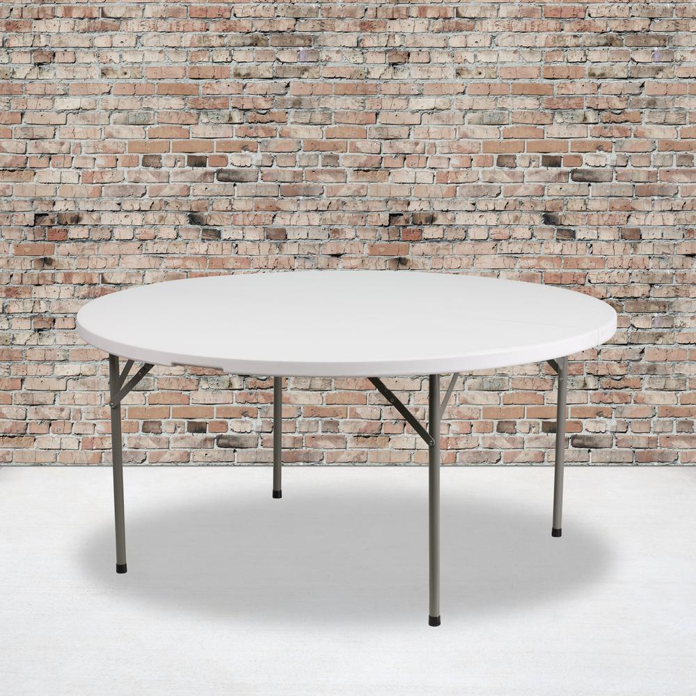 5Foot Round Granite White Plastic Folding Table. Picture 5