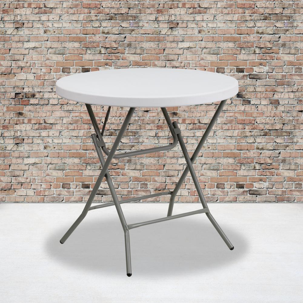2.63 Foot Round Granite White Plastic Folding Table. Picture 7