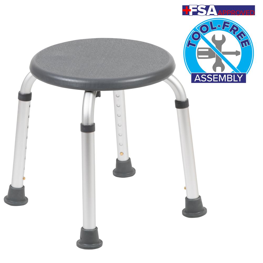 Tool-Free and Quick Assembly, 300 Lb. Capacity, Adjustable Gray Bath & Shower Stool. Picture 2