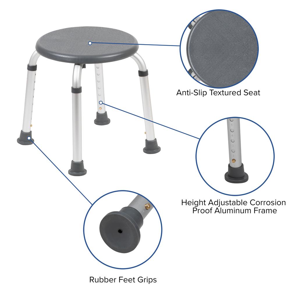 Tool-Free and Quick Assembly, 300 Lb. Capacity, Adjustable Gray Bath & Shower Stool. Picture 7