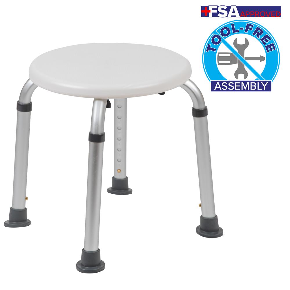 Tool-Free and Quick Assembly, 300 Lb. Capacity, Adjustable White Bath & Shower Stool. Picture 2