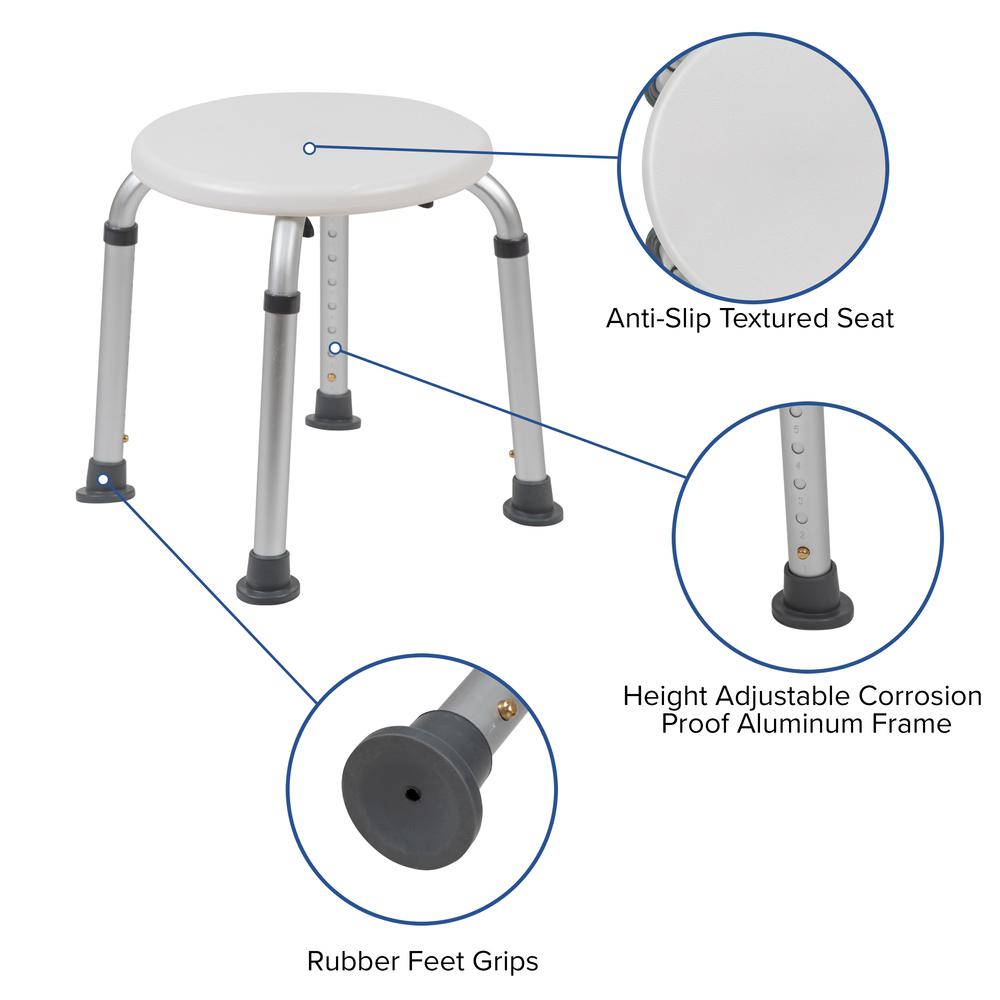 Tool-Free and Quick Assembly, 300 Lb. Capacity, Adjustable White Bath & Shower Stool. Picture 7