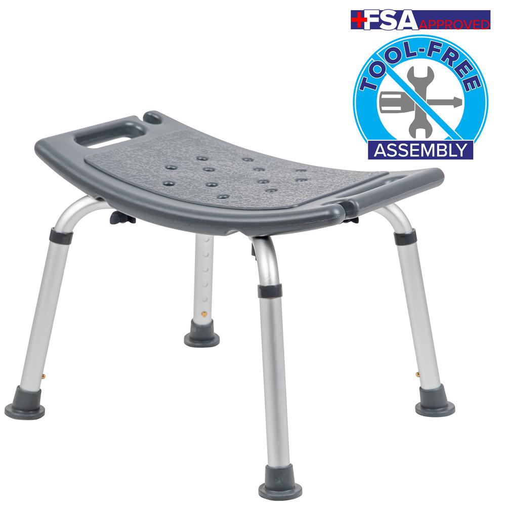 Tool-Free and Quick Assembly, 300 Lb. Capacity, Adjustable Gray Bath & Shower Chair with Non-slip Feet. Picture 2