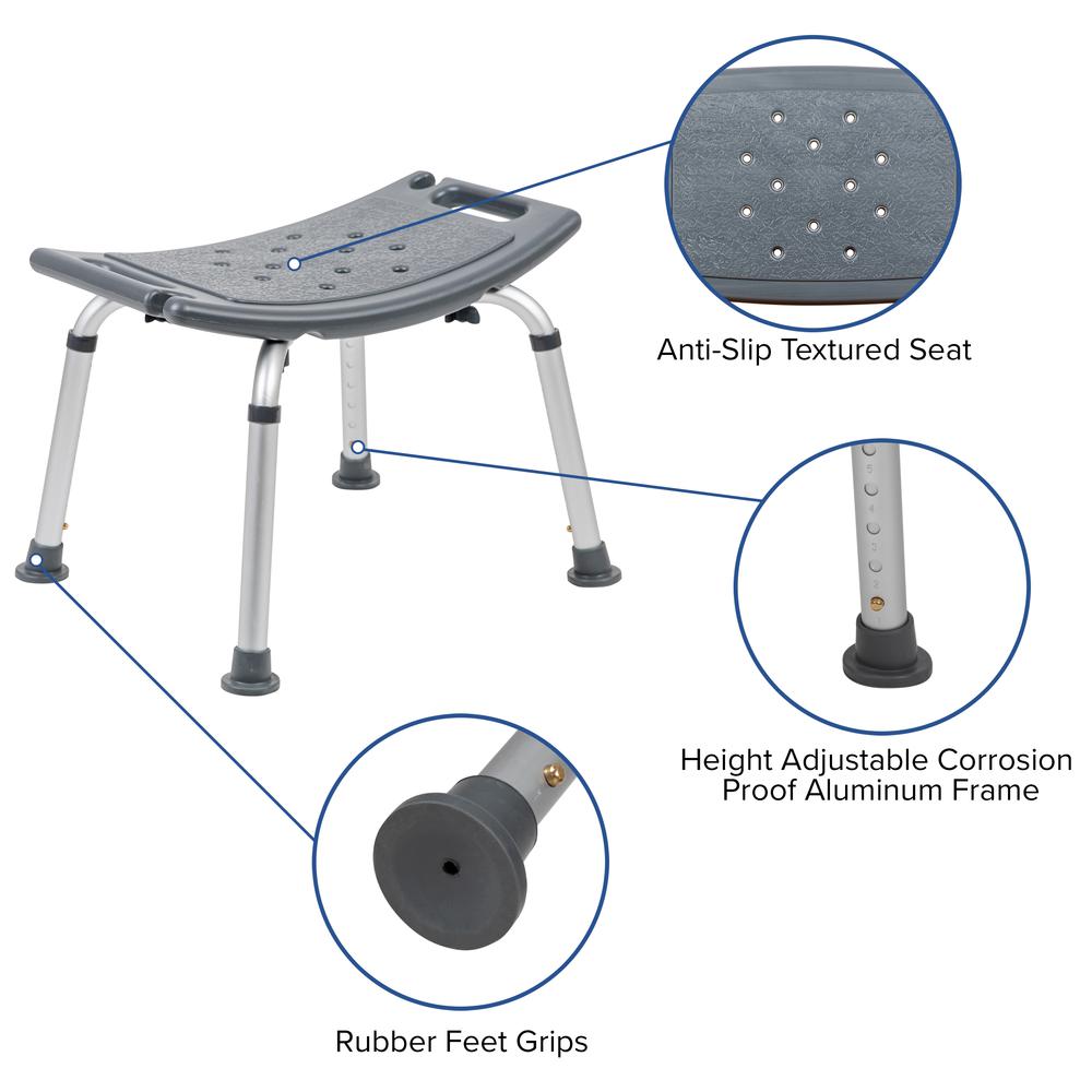 Tool-Free and Quick Assembly, 300 Lb. Capacity, Adjustable Gray Bath & Shower Chair with Non-slip Feet. Picture 7