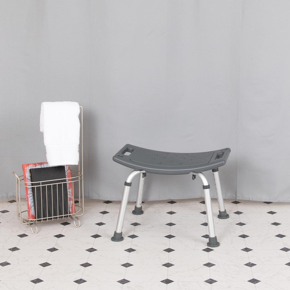Tool-Free and Quick Assembly, 300 Lb. Capacity, Adjustable Gray Bath & Shower Chair with Non-slip Feet. Picture 12