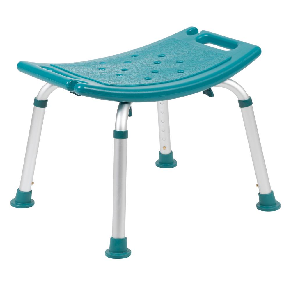 Tool-Free and Quick Assembly, 300 Lb. Capacity, Adjustable Teal Bath & Shower Chair with Non-slip Feet. Picture 1