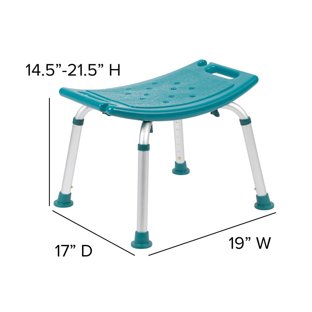 Tool-Free and Quick Assembly, 300 Lb. Capacity, Adjustable Teal Bath & Shower Chair with Non-slip Feet. Picture 3