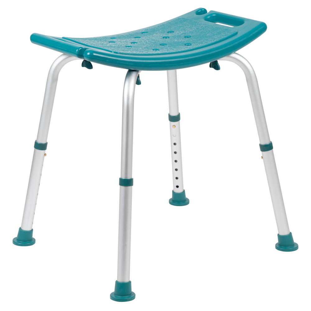 Tool-Free and Quick Assembly, 300 Lb. Capacity, Adjustable Teal Bath & Shower Chair with Non-slip Feet. Picture 5