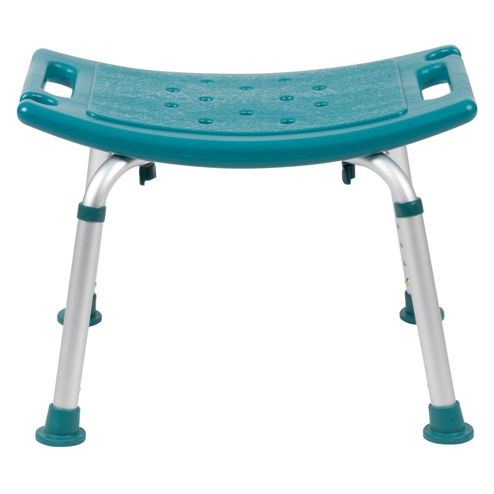 Tool-Free and Quick Assembly, 300 Lb. Capacity, Adjustable Teal Bath & Shower Chair with Non-slip Feet. Picture 6