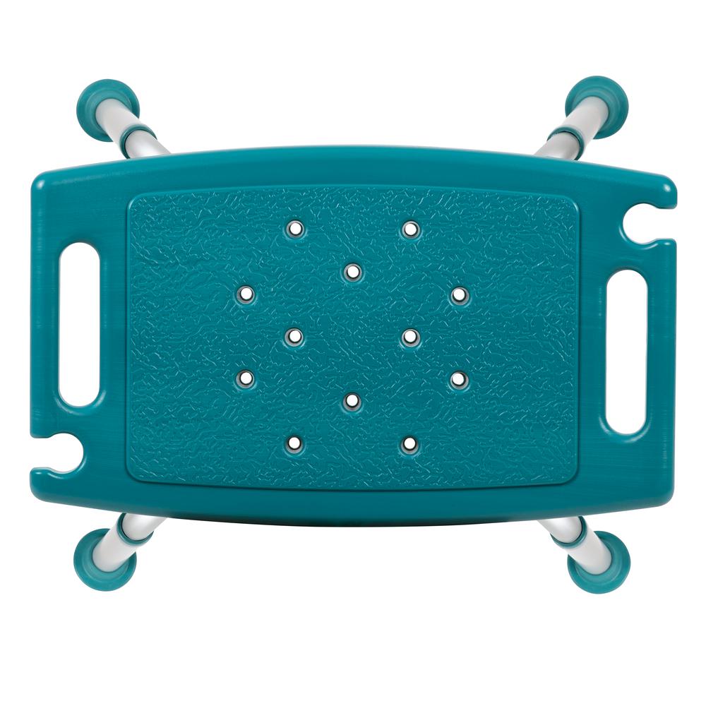 Tool-Free and Quick Assembly, 300 Lb. Capacity, Adjustable Teal Bath & Shower Chair with Non-slip Feet. Picture 8