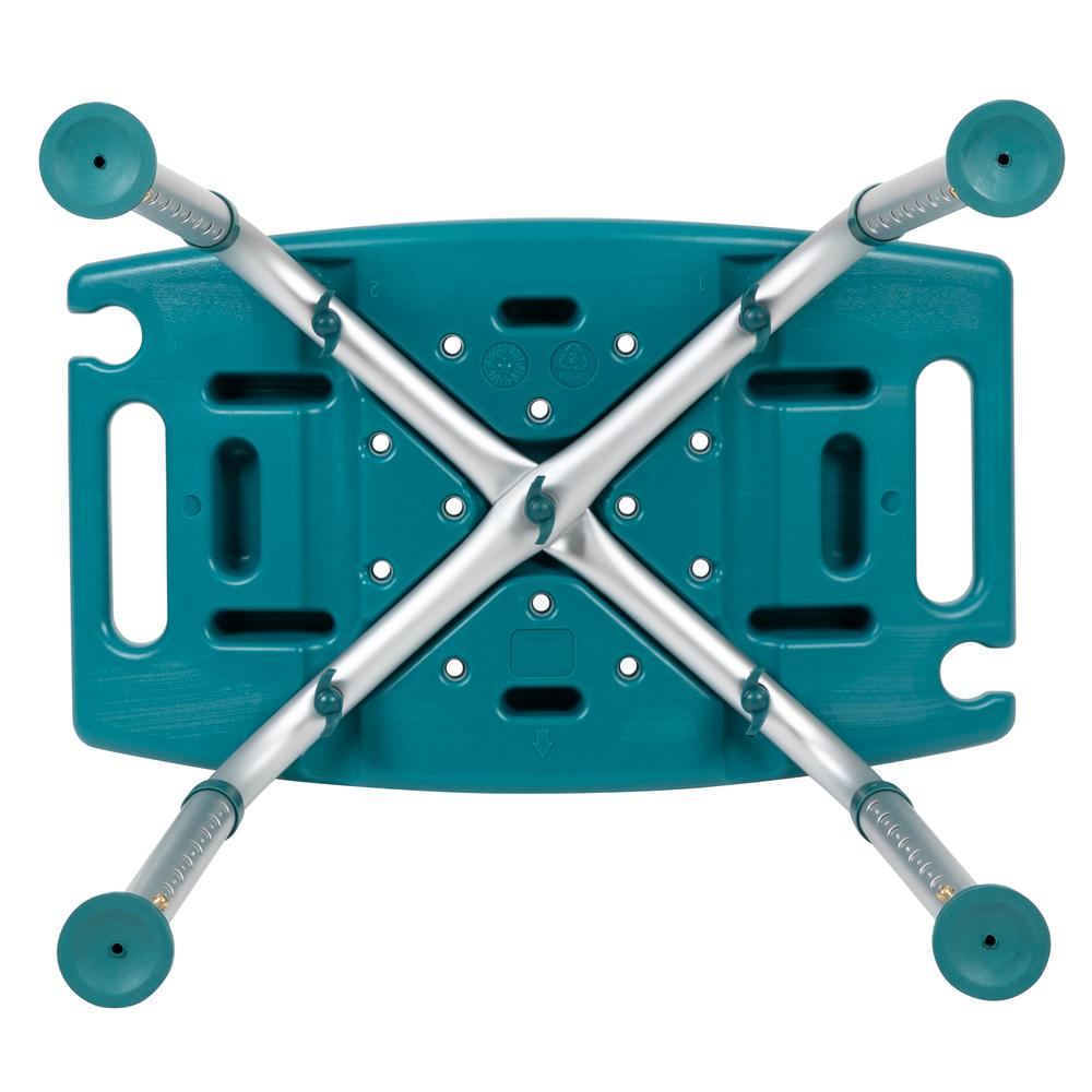 Tool-Free and Quick Assembly, 300 Lb. Capacity, Adjustable Teal Bath & Shower Chair with Non-slip Feet. Picture 9